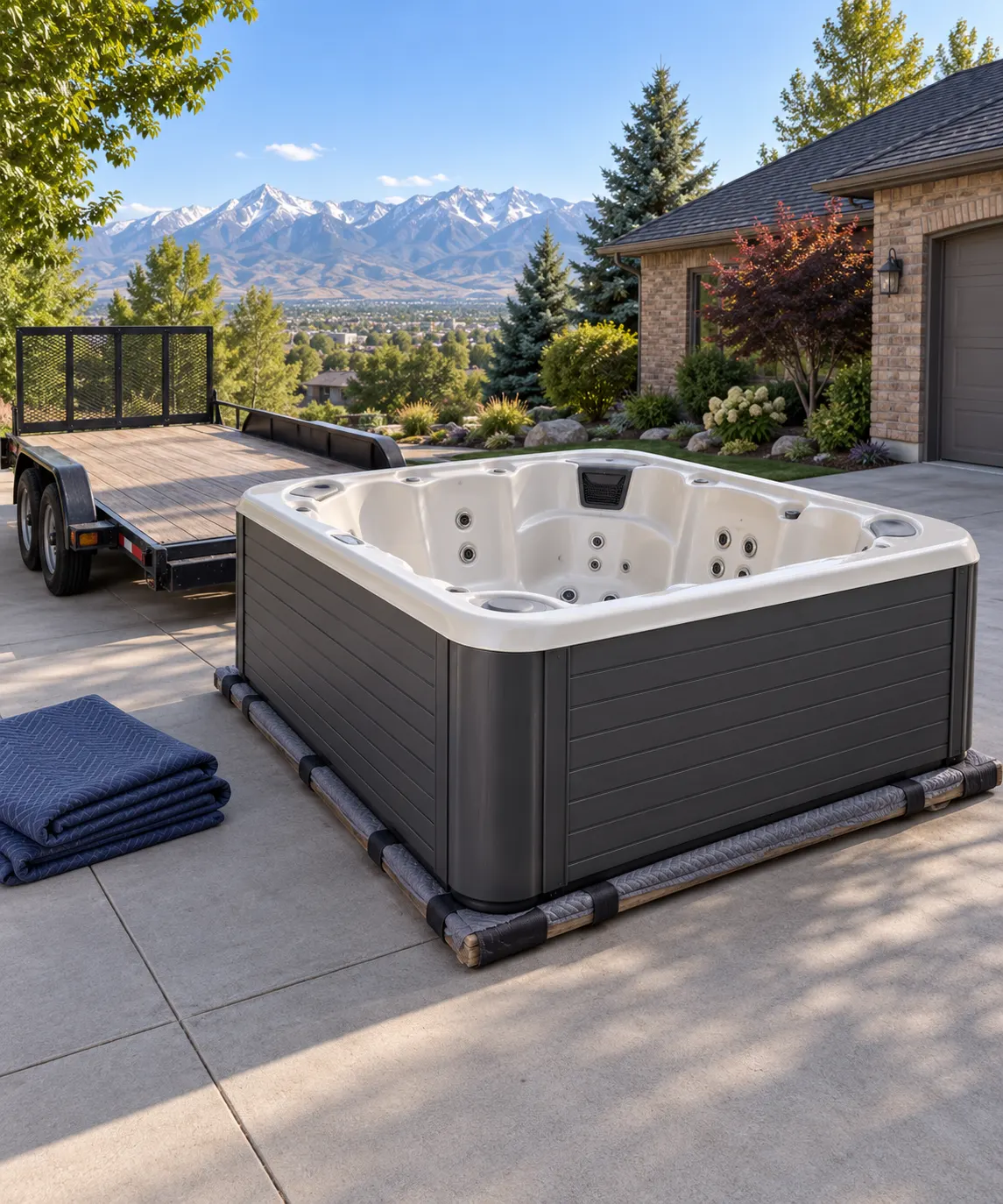 Illustration of a portable hot tub beside a residential access route