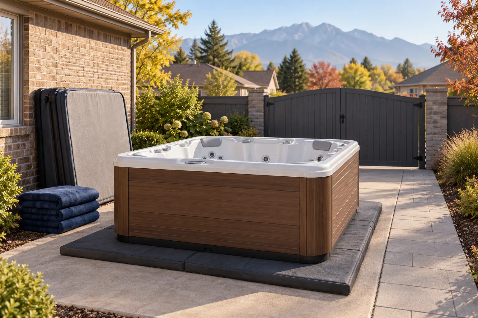 Illustration of a portable hot tub beside a residential access route